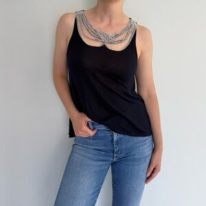 Navy woven neckline tank top viscose size S